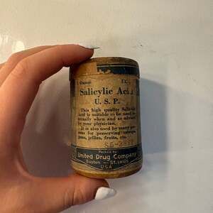 Vintage United Drug Company Salicylic Acid 1 Ounce Cardboard Apothecary Canister